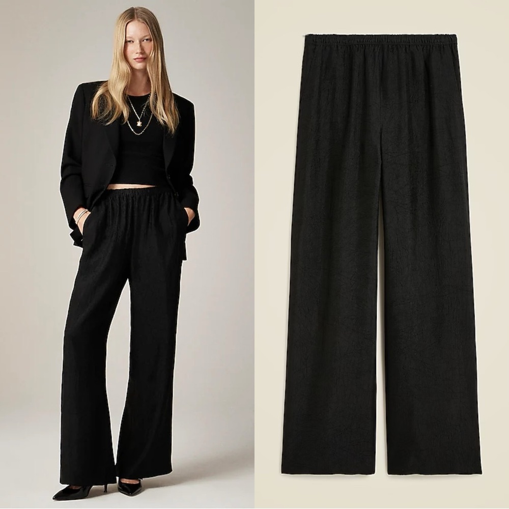 NWT J CREW TALL Stratus pant in textured satin in black